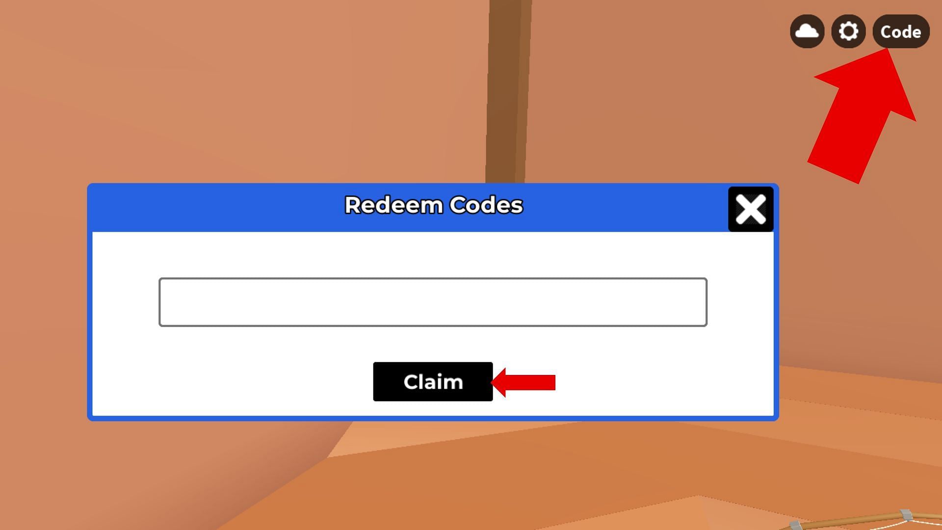 The code redemption box in the game (Image via Roblox)